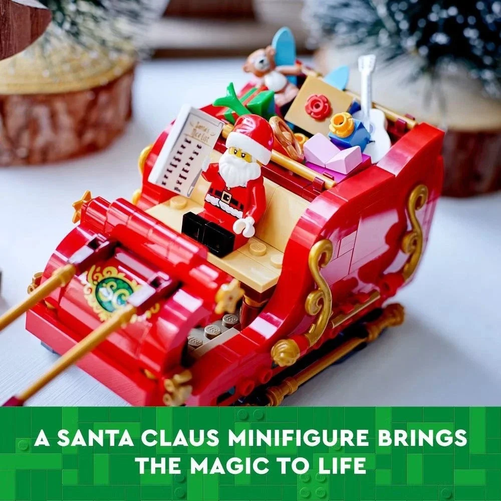 New! LEGO Santa's Sleigh Christmas Toy Set with Reindeer & Claus Figurine 40499‎